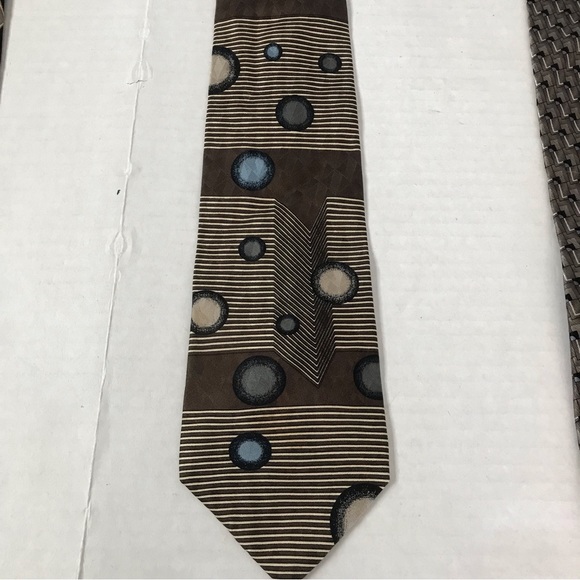 Silk Tie Brown Tan & Blue Geometric Pattern - Picture 9 of 11